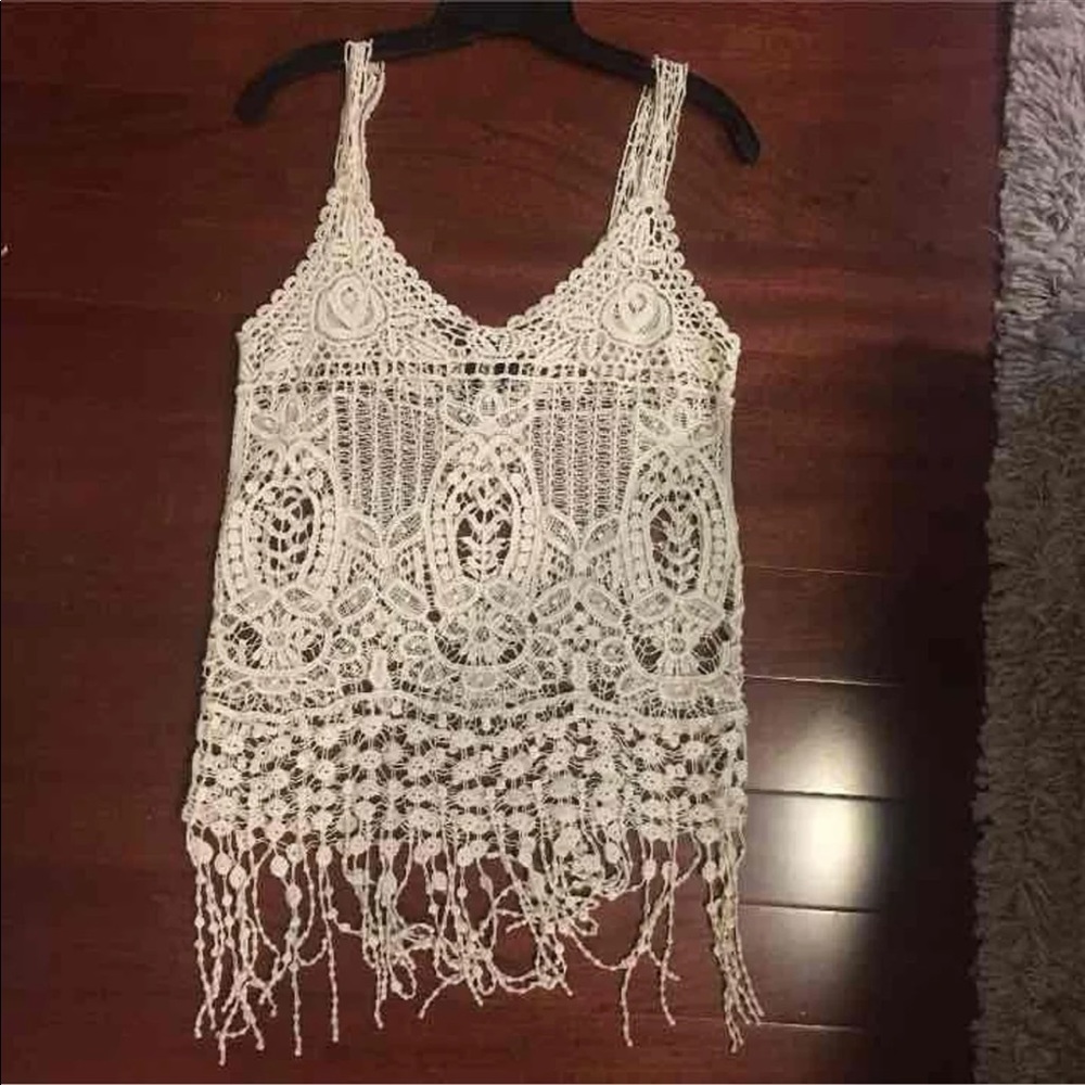 Tan crochet tank